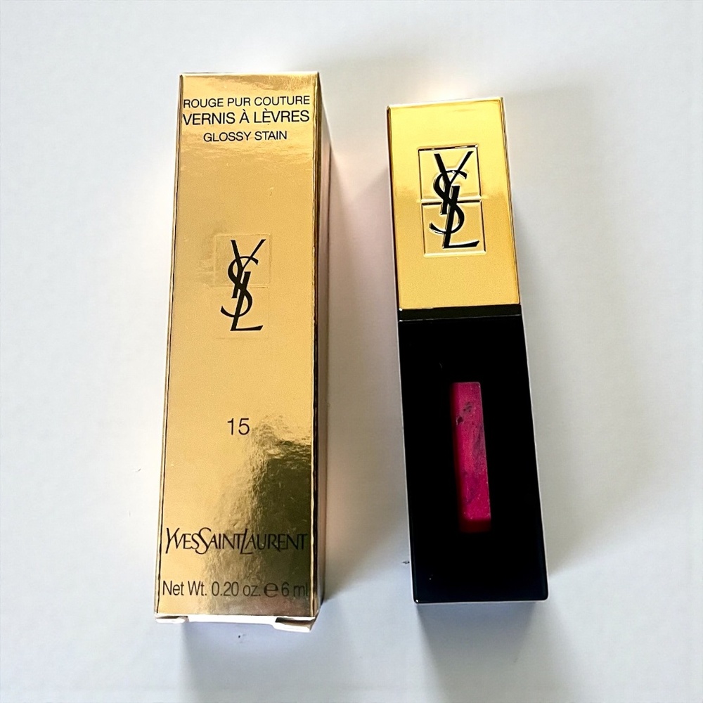 YSL Rouge Pur Couture Vernis à Lèvres Glossy Stain in Shade Rose Glacis #15